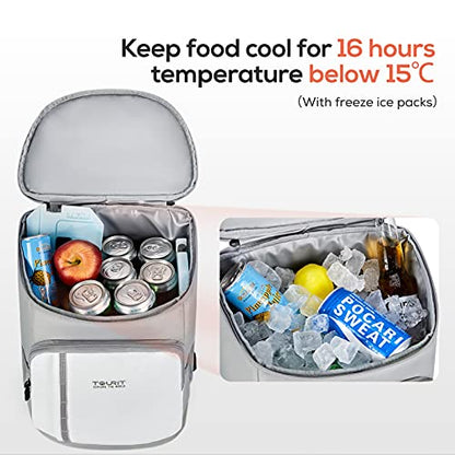 Tourit cooler backpack for 30 cans, lightweight, insulated, leakproof, soft cooler bag, large capacity, men and women, picnics, camping, hiking, beach, park, or day trips, light gray white.