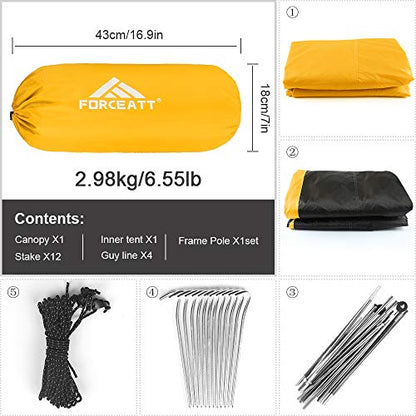 Forceatt tent 3 persons camping tent, waterproof and windproof 3-4 seasons ultralight backpacking tent, can be set up instantly, suitable for hiking, camping, outdoor.