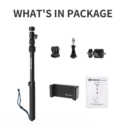 Smatree DS11S telescopic pole made of aluminum alloy, selfie stick, compatible with GoPro Hero 13/12/11/10/9/8/7/6/5/4/3/2/1, DJI Osmo, and other action cameras with 1/4" thread (15.8"-40.5")