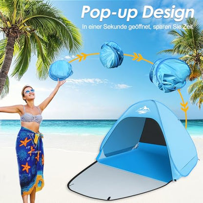 MAXDONE Pop Up Beach Tent, Automatic Beach Shelter for 2-3 people, Portable Extra Light, UV Protection, Beach Tent for Family Beach Garden Camping (Blue)