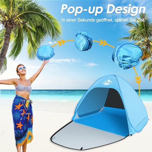 MAXDONE Pop Up Beach Tent, Automatic Beach Shelter for 2-3 people, Portable Extra Light, UV Protection, Beach Tent for Family Beach Garden Camping (Blue)