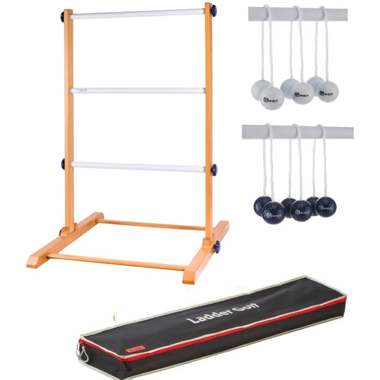 New for 2024, Ubergames upgrades Ladder Golf game with pro set, real golf balls, solid wood construction, strong & stable (Black/White).