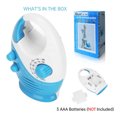 Yunseity Waterproof Shower Radio, Portable AM-FM Radio with Hook Design, Battery Powered, Built-in Speaker, for Bathroom, Kitchen, Outdoor.