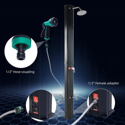 CCLIFE 40L solar shower with plastic base and handheld shower head. Solar garden shower for pool, rain shower, outdoor shower, garden sprayer for warm water.