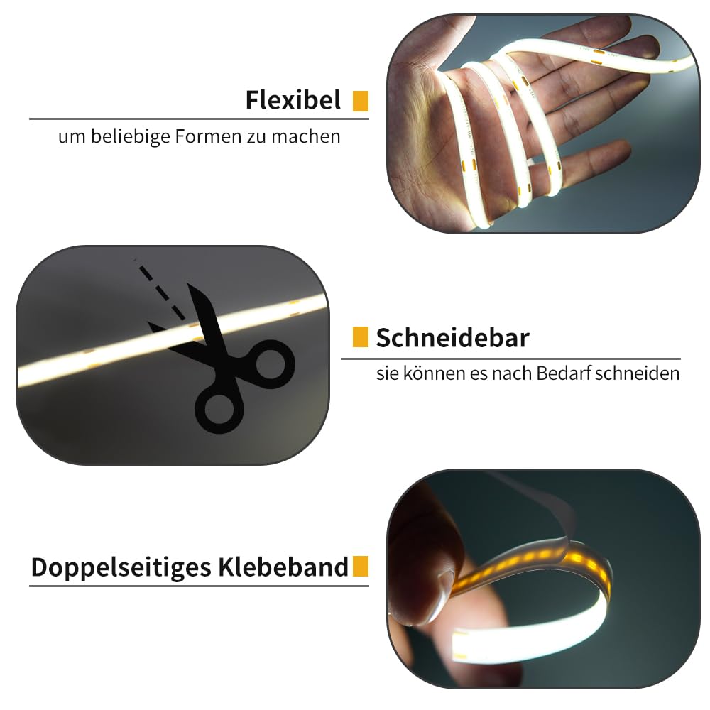 15m COB LED Strip Lights, 2 x 7.5m Super Bright 24V LED Tape Lights, Flexible COB Lights with RF Remote Control for Bedroom Kitchen TV Backlighting, Indoor Outdoor DIY Decoration.
