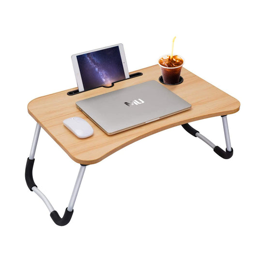 Laptop table, bed tray, portable laptop bed table, foldable, reading desk, breakfast board, notebook stand, book tray, for living room, office, and on the go, sofa floor | 60 x 40 cm, wood color