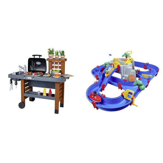 Smoby - Outdoor garden kitchen - including grill & AquaPlay - watercourse set mountain lake - 42-piece game set with mountain lake