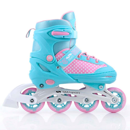 SMJ Lily Kids Girls Set 2in1 Inline Skates/Ice Skates ADJUSTABLE | ABEC-7 Roller Skates | Inline skates convertible to ice skates | Turquoise/Pink (M (34-37))