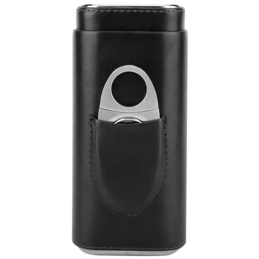 Cedar lined cigar humidor (for 3 cigars), portable leather cigar case with cutter, perfect gifts for groomsmen, friends, dad, cigar enthusiasts (Black)