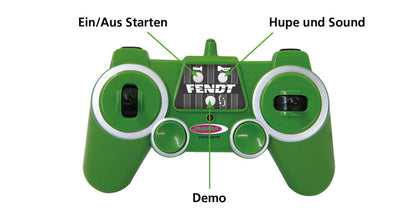 JAMARA 405035 - Fendt 1050 Vario 1:16 2.4GHz - RC tractor, engine sound (can be turned off), reverse warning sound, horn, shut-off function, 2-wheel drive, rubber tires, bright LEDs in front, turn signals, demo function.