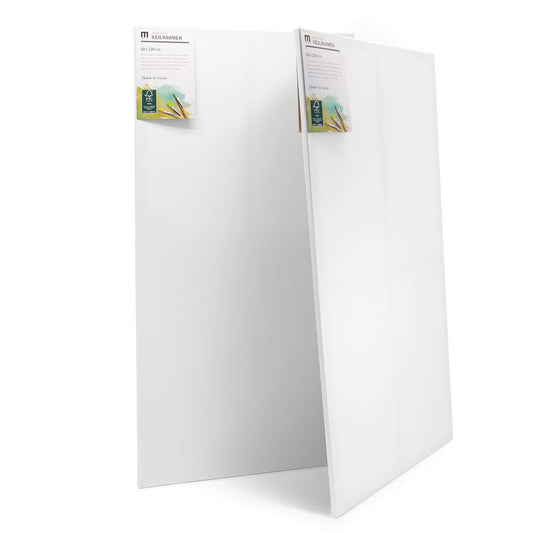 Set of 2 artist canvases for painting, each 60x120cm. The blank, white canvas is made of 100% cotton and stretched around FSC® wooden stretcher bars with 17mm thickness, 280gsm, double primed in white.