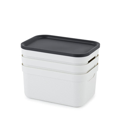 Jive storage box set of 3 with lid, made of recycled plastic (PP), white/anthracite, 3x5L (26.5 x 18.5 x 13.2 cm)