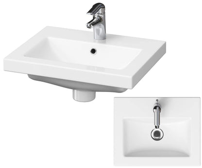 VBChome Vanity Unit with Washbasin 50 cm Walnut - Bathroom Furniture Set with 2 Soft-Close Drawers - Wall-mounted Bathroom Cabinet with Ceramic Sink - Modern Design
