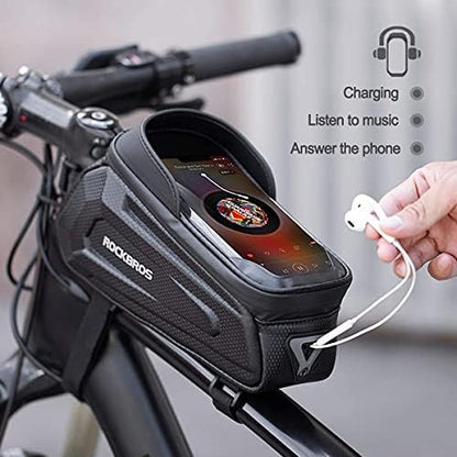 ROCKBROS bike frame bag handlebar bag water resistant phone pouch for smartphones up to 6.8 inches with TPU sensitive touchscreen for mountain bikes, road bikes, ebikes