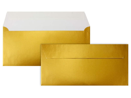 100 Gold Metallic Envelopes DIN Long - 11 x 22 cm - Self-Adhesive - shiny envelopes for big invitations and cards, wedding & Christmas