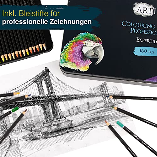 Artina Expertilo XXL Colored Pencil Set 160 Professional - FSC® certified colored pencils break-resistant, highly pigmented, many colorful wooden pencils for artists to draw and paint.