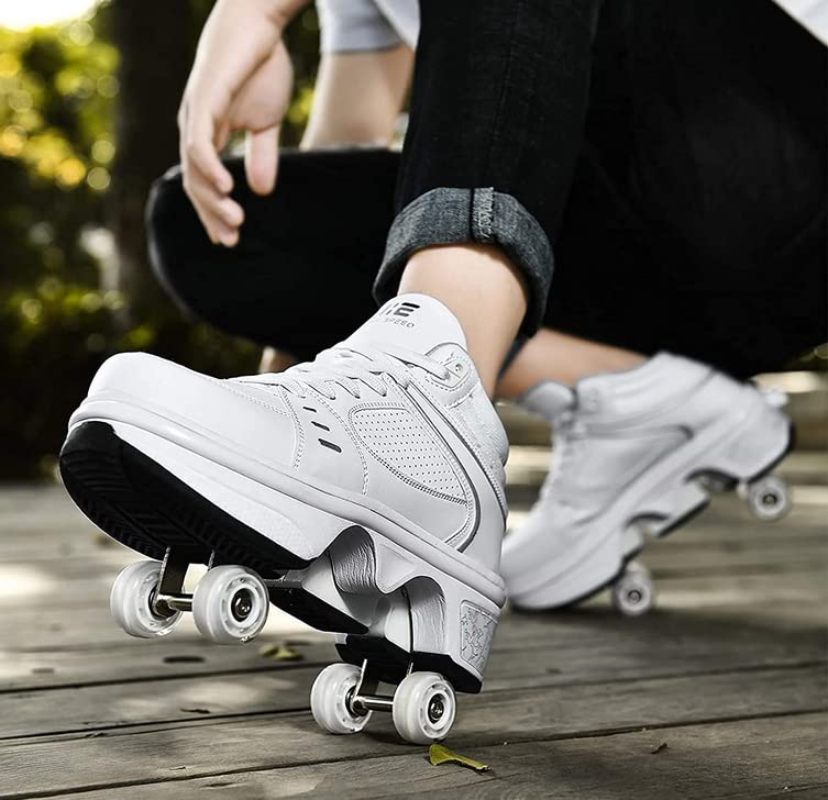 Roller shoes with LED lights 4-wheel adjustable skates Hidden wheel running shoes for play for men, women, and children.
