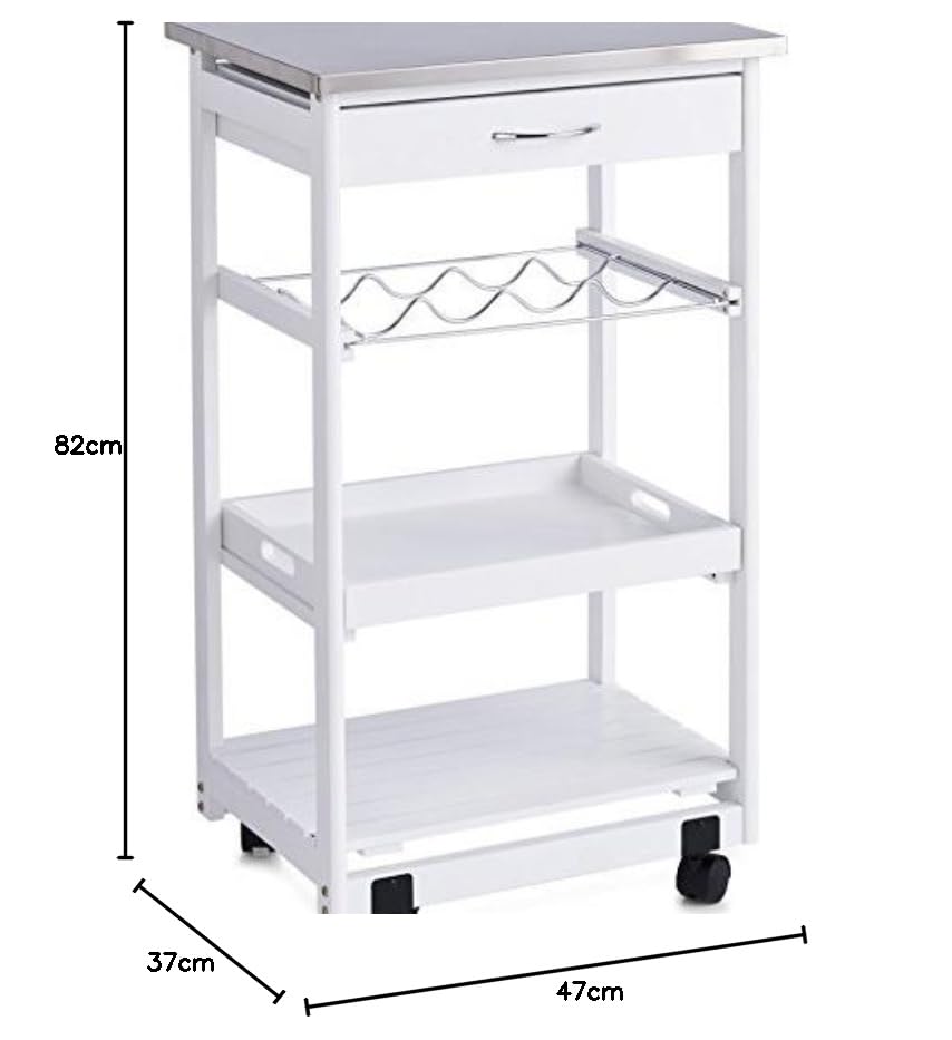 Zeller 13772 kitchen trolley with stainless steel top, white, approx. 47 x 37 x 82 cm