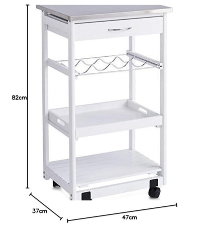 Zeller 13772 kitchen trolley with stainless steel top, white, approx. 47 x 37 x 82 cm