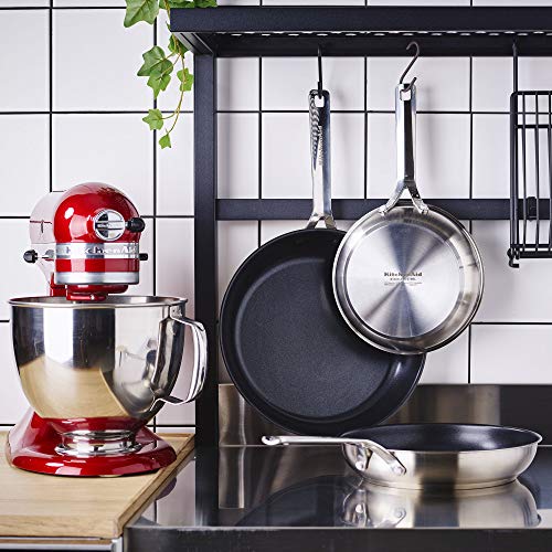 KitchenAid Stainless Steel 20cm, 24cm & 28cm Fry Pan Set, PFAS-Free Healthy Ceramic Nonstick Coating, Induction, Oven and Dishwasher Safe, Silver