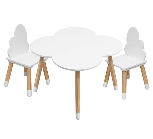 Rebecca Mobili Children's Table and Chairs Set, Chairs and Table for Kids' Room Furniture Light Brown White, MDF, Nordic Style - Size: 44 x 60 x 60 cm / 50 x 25 x 25 cm - Art. RE6733