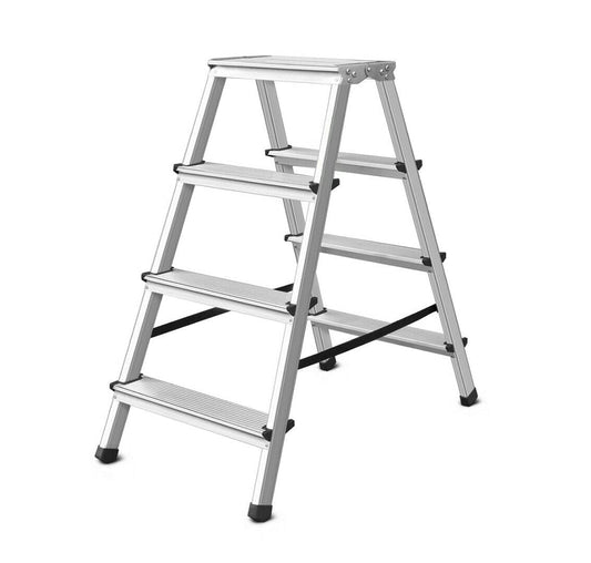 Step ladder with 4 steps - double-sided professional aluminum ladder, up to 125 kg load capacity, folding step stool for household, FORTENA (2x4 steps)