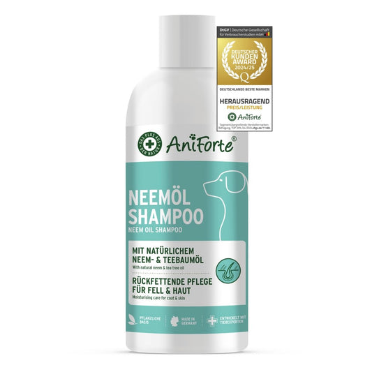 AniForte Neem Oil Shampoo for Dogs 500ml - Dog Shampoo against Itching, Mites, Fleas, Ticks, Skin-friendly, Nourishing & Easy to comb, Coat Care & Shine, Pleasantly Scented