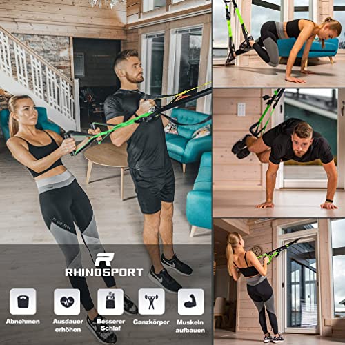 RHINOSPORT Suspension Trainer Sling Trainer Full Body Workout, Home Suspension Trainer, Strength Training & Home Workout, Bodyweight Resistance Fitness Home Gym Equipment for Indoor Outdoor Use (Bright Orange)