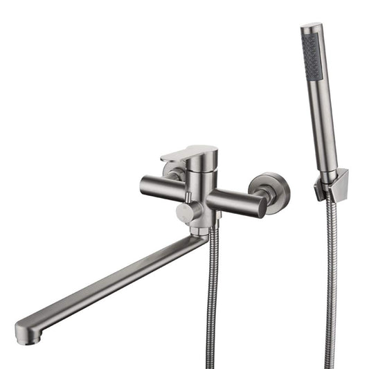 HomeLava bathtub faucet with handheld shower Round single-handle tub faucet bath faucet with shower set shower faucet fixture for shower tub bathroom sink, brushed stainless steel