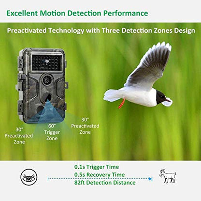 GardePro A3 trail camera 32MP 1296P H.264 HD video wildlife camera with clear 30m no glow infrared 0.1s fast trigger night vision motion sensor, 120° detection angle, IP66 waterproof