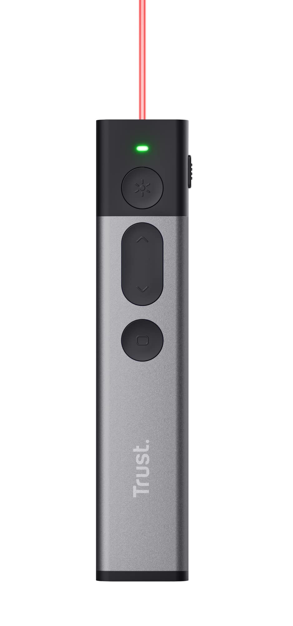 Trust Kazun Wireless Laser Presentation Tool with 4 PowerPoint functions, ultra-slim design, aluminum housing, extra-large range 30m, for PC/Laptop - Gray