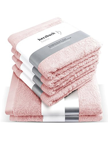 herzbach home luxury towel set made from 100% cotton. Includes 4 hand towels (50x100 cm) and 2 bath towels (70x140 cm) in pink. Premium quality.