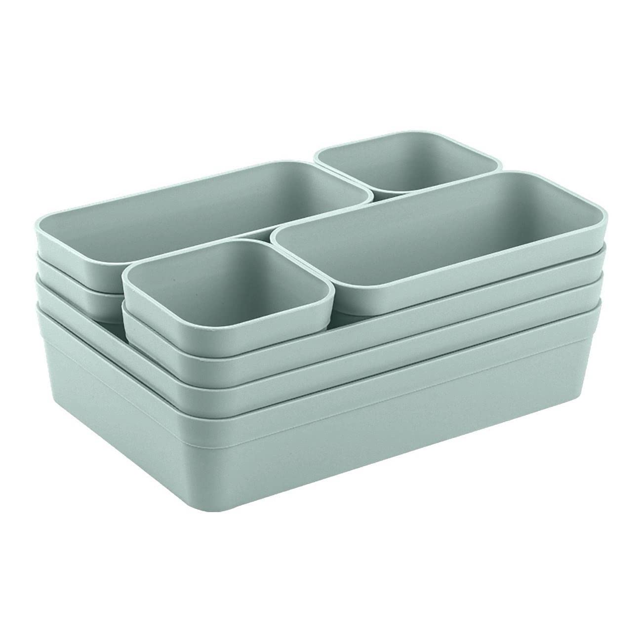 1x Drawer Organizer Set Storage Box Divider System Adjustable Utensil Space Living Bathroom Plastic Pastel Green