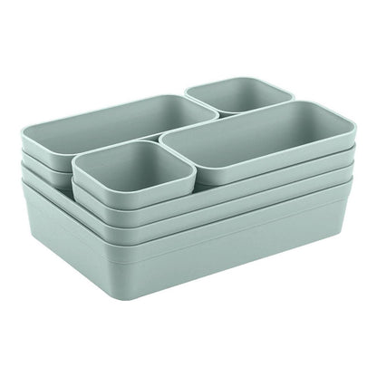1x Drawer Organizer Set Storage Box Divider System Adjustable Utensil Space Living Bathroom Plastic Pastel Green