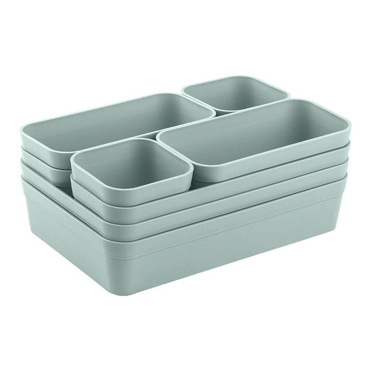 1x Drawer Organizer Set Storage Box Divider System Adjustable Utensil Space Living Bathroom Plastic Pastel Green