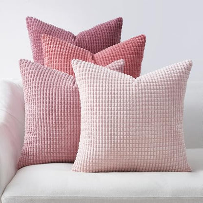 Topfinel 50x50 Pink Pillowcase 4 Pack Corduroy Gradients Throw Pillow Covers Cushion Cover Decorative Sofa Couch Pillow Case for Living Room Bedroom Balcony Kids Cozy