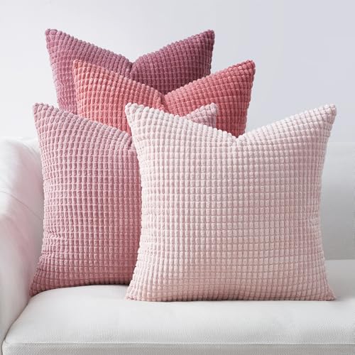 Topfinel 50x50 Pink Pillowcase 4 Pack Corduroy Gradients Throw Pillow Covers Cushion Cover Decorative Sofa Couch Pillow Case for Living Room Bedroom Balcony Kids Cozy