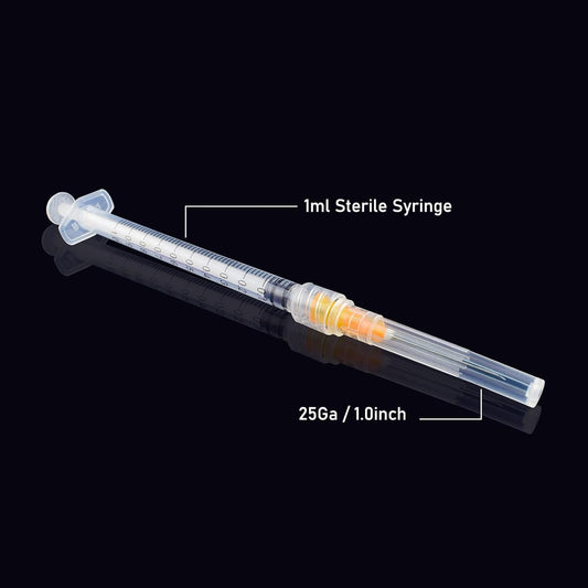 100pcs 1ml/cc 25G-25mm tip，Single Use Luer-Lock Independent Packaging, Easy to Use (100 pack)