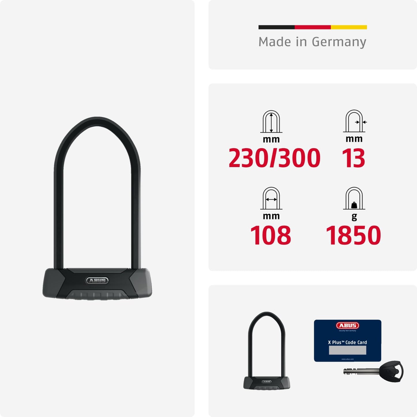 ABUS U-lock Granit XPlus 540 + USH Mount - Bike lock with 13mm shackle and XPlus cylinder - ABUS Security Level 15-230mm shackle height