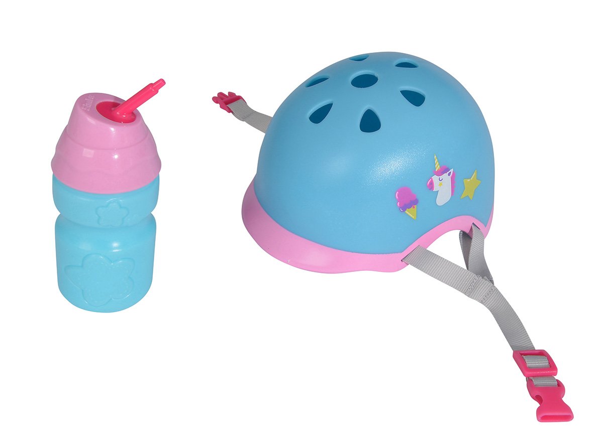 Simba 105560018 - New Born Baby Bike Seat with Harness, Doll Accessories & 105560059 - New Born Baby Bike Helmet, bike helmet and bottle for filling, for 38-43cm dolls, for ages 3+