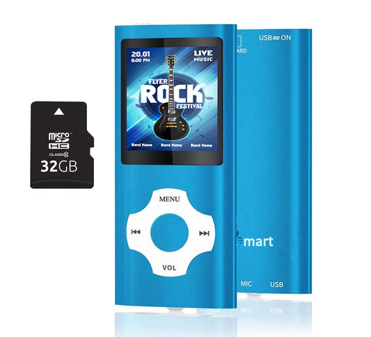 32GB Bluetooth MP3 Player, Tabmart MP4 Music Player Supports Audio Player Media Player FM Radio E-Books Long Battery Life 1.81 Inch Color Display Music Player Blue