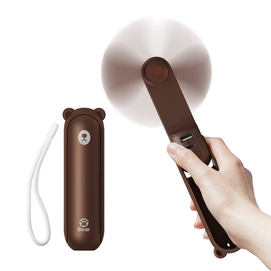 JISULIFE Mini Handheld Fan 3 IN 1, with 4500mAh Powerbank USB Battery Small, Battery Powered Max 37Hrs Runtime Portable Fan, Flashlight Function-Brown