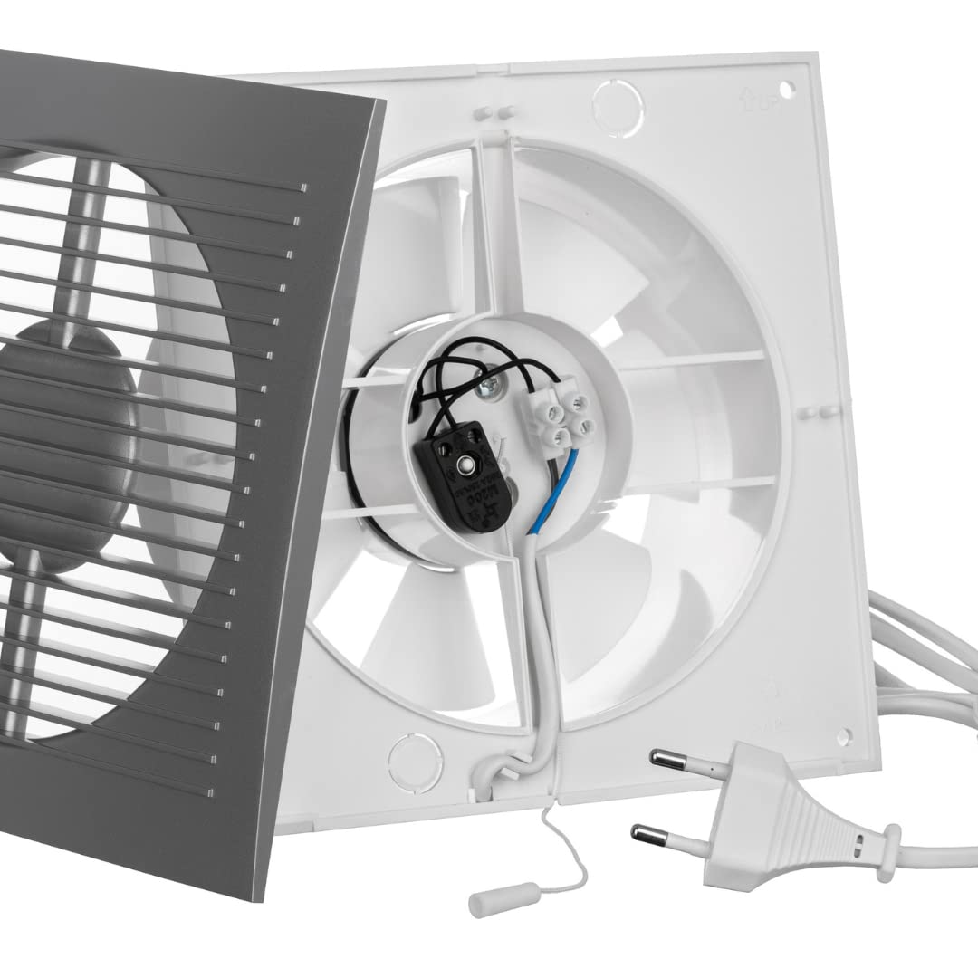 EUROPLAST Ø 150mm wall fan ventilator exhaust cable switch fan kitchen bathroom with plug, color - silver.