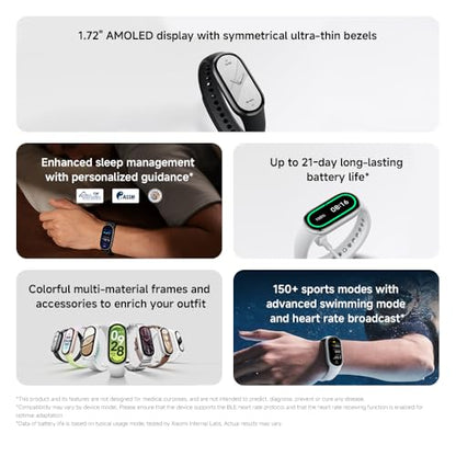 Xiaomi Smart Band 10, Smart Watch, Fitness Tracker, 1.72" AMOLED display, 21-day battery life, 5ATM water resistance, SPO2 & heart rate monitoring, sleep tracking, 150+ sports modes, Ceramic Edition Pearl White.