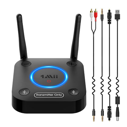 1Mii Bluetooth 5.2 Transmitter for TV, Long Range Bluetooth Audio Adapter, aptX HD Low Latency Bluetooth Sender for 2 Headphones Speakers, 3.5mm AUX/Optical/Coaxial Cable, Volume Control