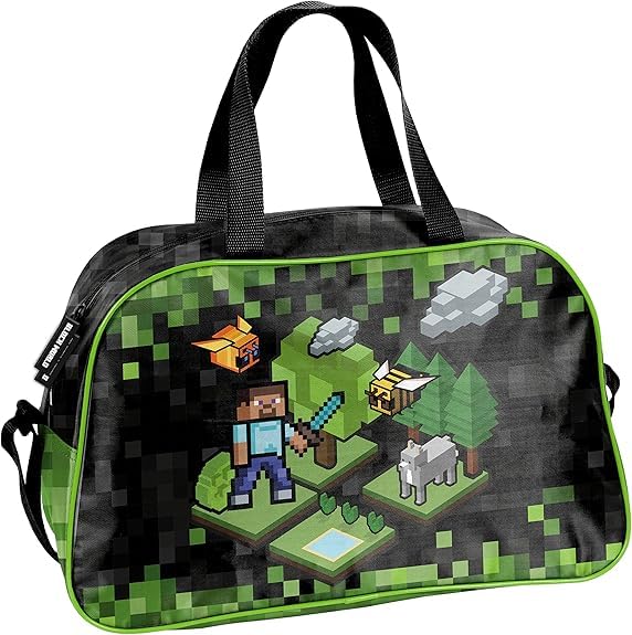 School backpack set for boys in 1st grade, 7 pieces: backpack, satchel, school bag, pencil case, gym bag, lunch box, water bottle, sports bag, rain cover. Game pixel design pencil case included.