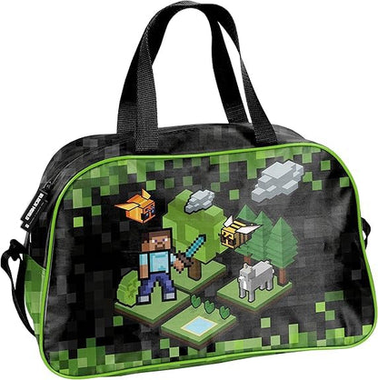 School backpack set for boys in 1st grade, 7 pieces: backpack, satchel, school bag, pencil case, gym bag, lunch box, water bottle, sports bag, rain cover. Game pixel design pencil case included.