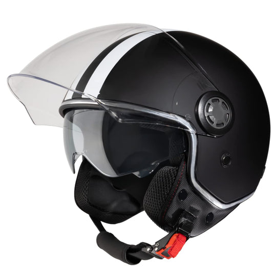 VINZ Parchi Jet Helmet with Double Visor | Scooter Helmet Fashion Helmet with Stripes | In sizes XS-XXL | Motorcycle Helmet with Sun Visor | ECE 22.06 Certified - Matte Black