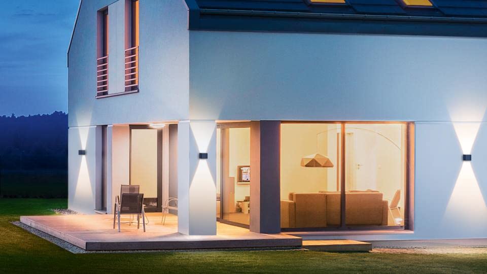 Metzler LED wall light in anthracite with up-down light IP 65 warm white, 9 W, 3000 K, rectangular outdoor lamp with adjustable light beam, suitable for indoor and outdoor use.