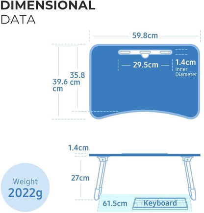 Laptop table, bed tray, portable laptop bed table, foldable, reading desk, breakfast board, notebook stand, book tray, for living room, office, and on the go, sofa floor | 60 x 40 cm, wood color
